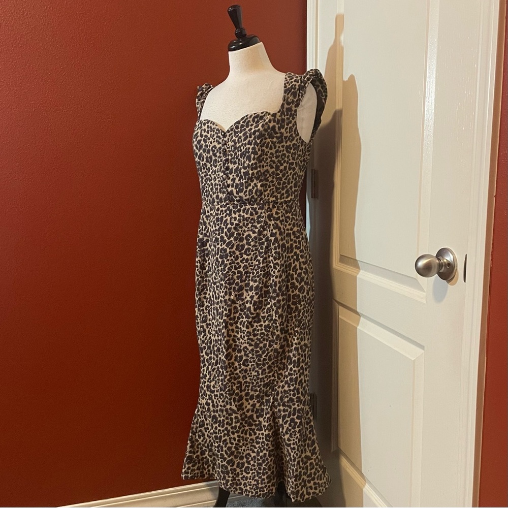 Anthropologie Women’s Maeve The Cecily Fit & Flare Sweetheart Cheetah Dress‎
